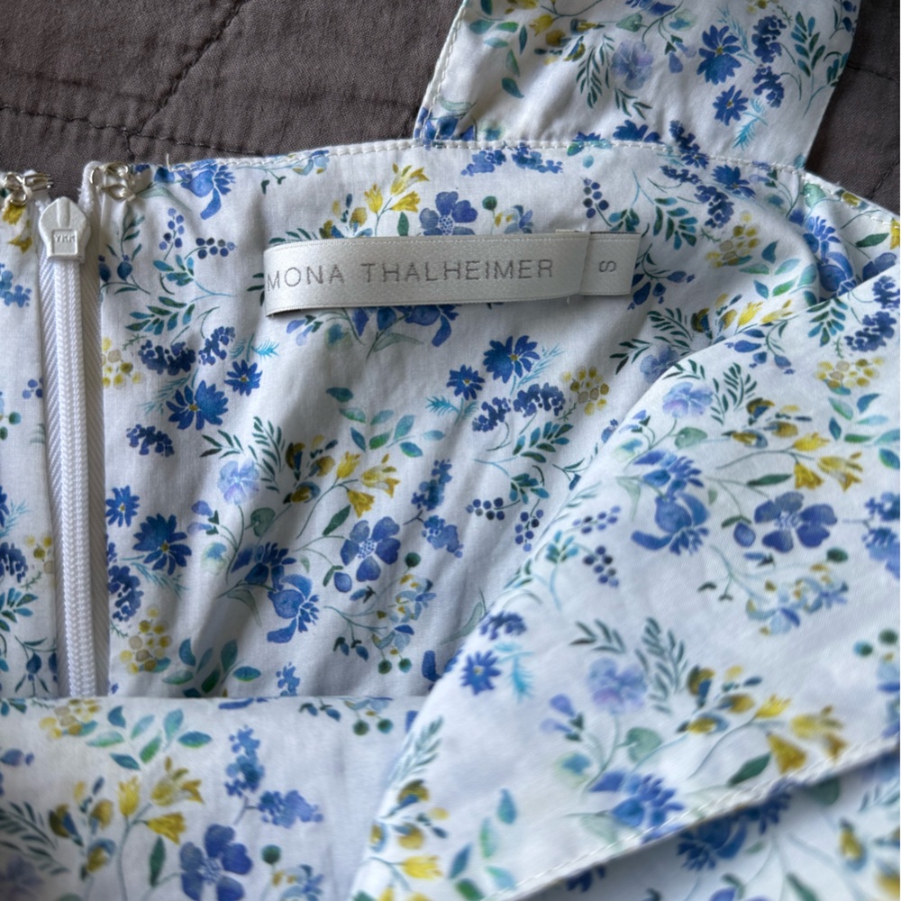 Mona Thalheimer Blue ditzy floral empire waist 100% cotton maxi dress size small - Picture 11 of 16